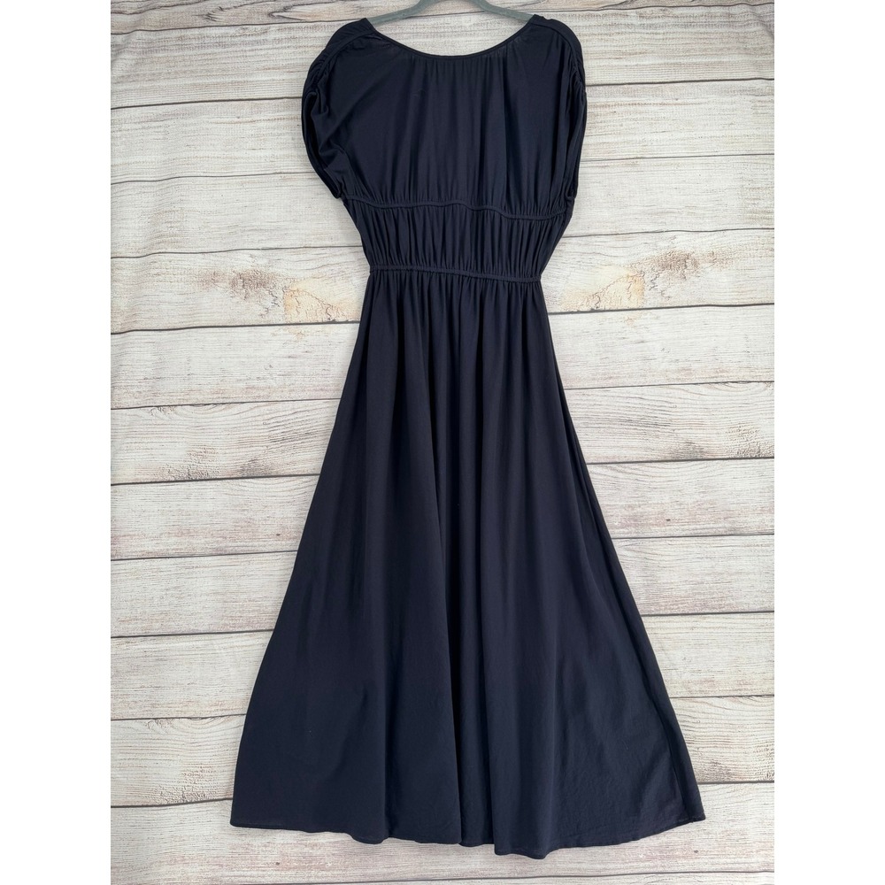 COS Maxi Dress Womens XS Navy Blue Cotton V-Neck Elastic Waist
